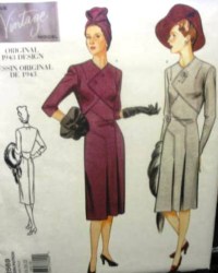 2569 VOGUE RETRO 1943 LONG TUCK PLEAT LAPPED DRESS PATTERN 6-10,18-22 choice